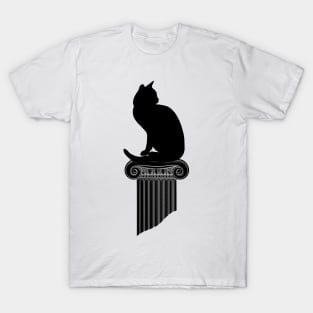 Black Cat Silhouette with Roman Column T-Shirt